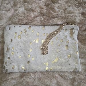 Parker & Hyde Haircalf Clutch White Gold Ponyhair Large Chain Bag